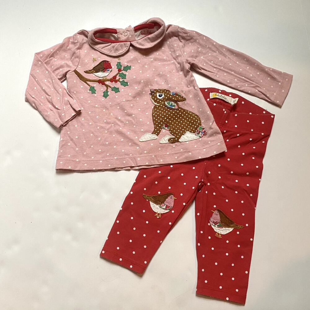 Baby Boden Pink Polka Dot Bunny Robin Outfit